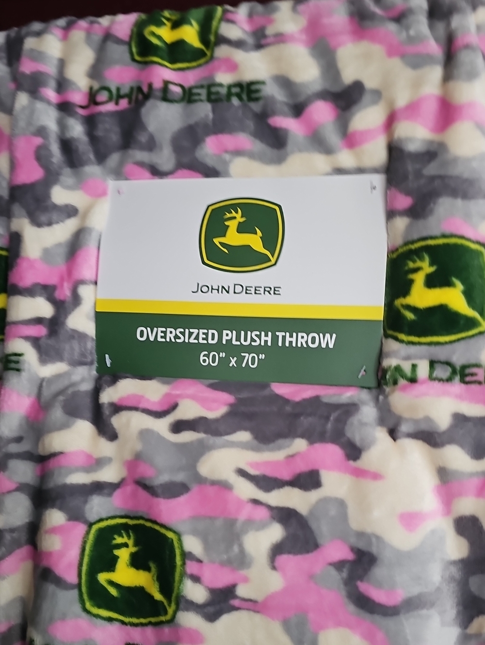 John Deere Oversized Plush Throw Blanket Camo Grey White Pink Green Logo Gift